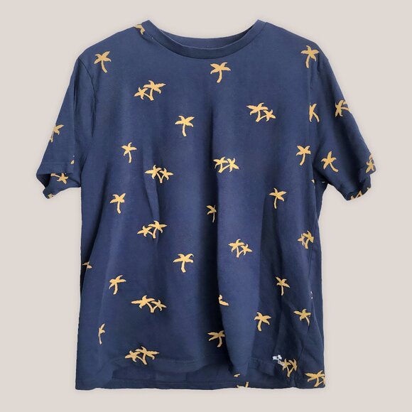DENIM & FLOWERS Navy Blue Palm Tree Short Sleeve Shirt T-Shirt - Picture 1 of 5